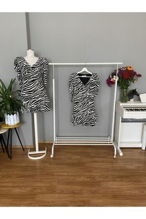 Zebra Desenli Fırfırlı Elbise EB1004ZB