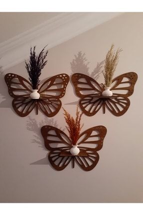 Dekoratif Kelebek Duvar Rafı 3'lü Set Ceviz kelebekceviz
