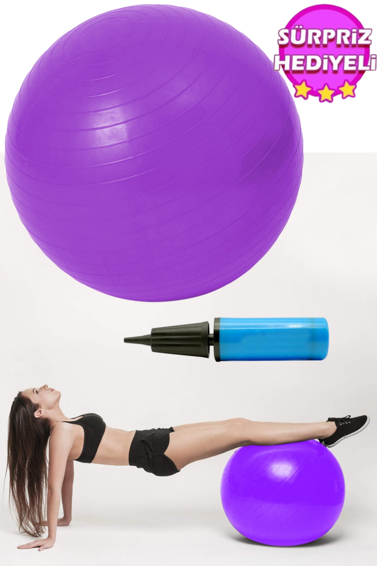 Ultio Spor 65 Cm Pilates Topu Ve Top Pompası Patlamaya Karşı Özel Malzeme Jimnastik Sağlıklı Elastik Malzeme