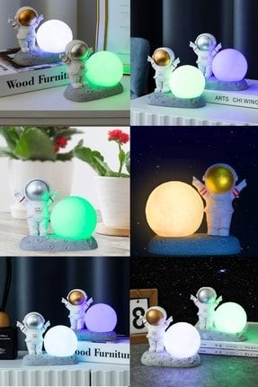 Dekorasyon Olarak Da Kullanılabilir Led Işıklı Dekoratif Ay Üstünde Duran Astronot Gece Lambası ern0017c