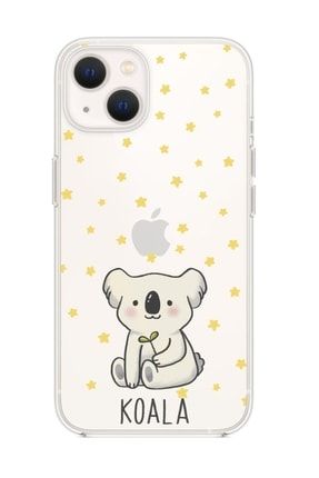 Iphone 13 Mini Uyumlu Koala Desenli Premium Silikonlu Şeffaf Telefon Kılıfı koalayellow13msf