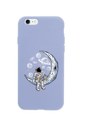 Iphone 8 Keyifli Astronot Premium Lila Lansman Silikonlu Kılıf butikcase-cs274