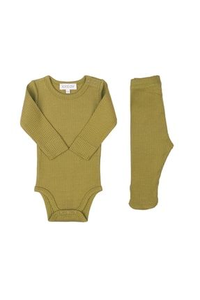 Kendinden Fitilli Body - Pantolon Set -yeşil 4371-BDYSET-MOSSGREEN