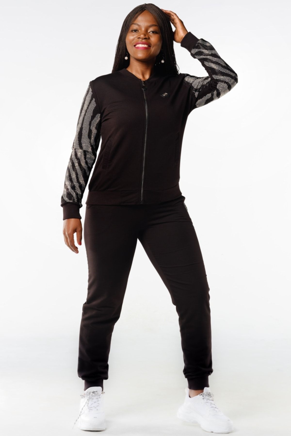 RICH GLAM Large Size Two Thread Cotton Zippered Women s Tracksuit