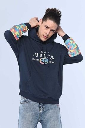Ecko Unlimited Erkek Kamuflaj Desenli Kapüşonlu Lacivert Sweatshirt SAG
