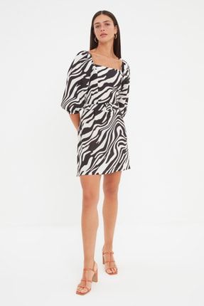 Siyah Kemerli Zebra Desenli Elbise TWOSS22EL00428