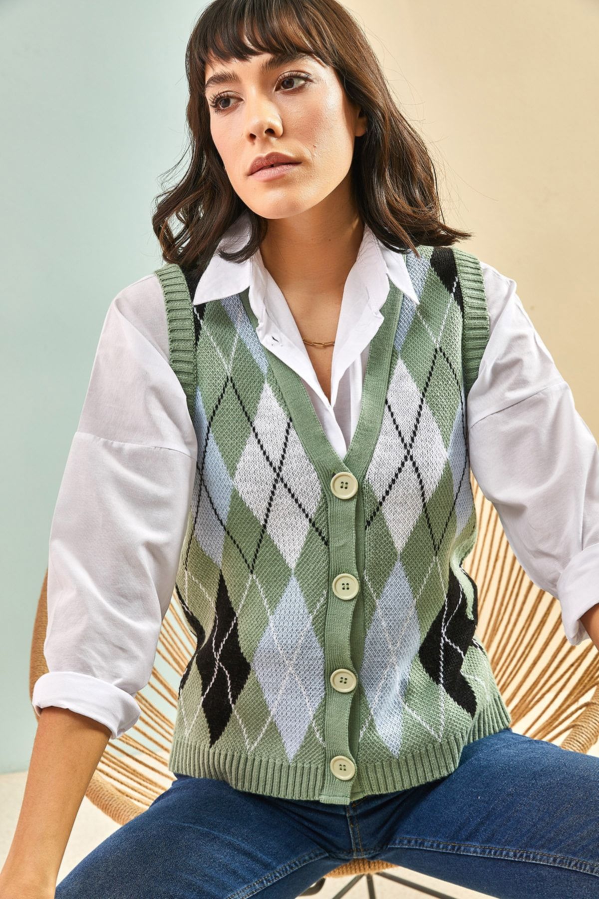 Bianco Lucci Strickjacke Grün Regular Fit
