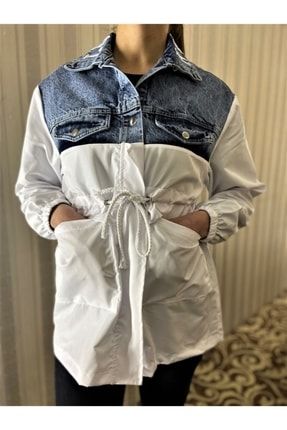 Kadın Kot Garnili Paraşüt Kumaş Ceket Beyaz FMN748