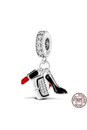 2022 Yeni Moda Gümüş El Yapımı Ruj Çanta Topuklu Ayakkabı Pandora Charm 00517