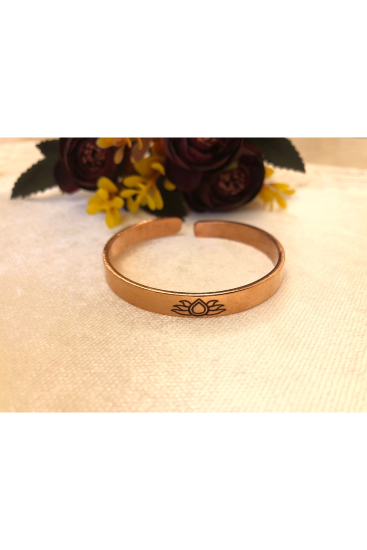 Saf Bakır Bileklik-lotus--her Bileğe Uygun-geçmeli-unisex-