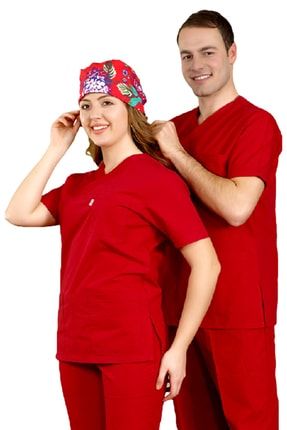 Kırmızı V Yaka Cerrahi Takım (terikoton Ince Kumaş) Hastane Forması Scrubs TYC00139291119