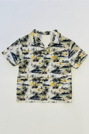 Palmiye Desenli Pamuklu Yazlık Gömlek HYY1204