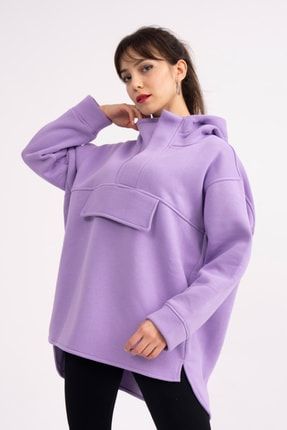 Lila Rengi Oversize Kapşonlu Sweatshirt (SWT0202)