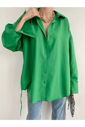 Yan Büzgü Oversize Gömlek Yeşil ANG-Mia-6427