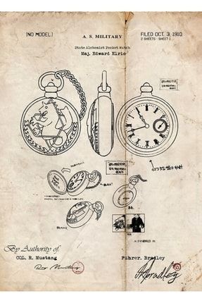 Fullmetal Alchemist - State Alchemist Cep Saati Patent Çizimi Tablo Ahşap Poster Dekoratif f8f8f8.u3(46)anime