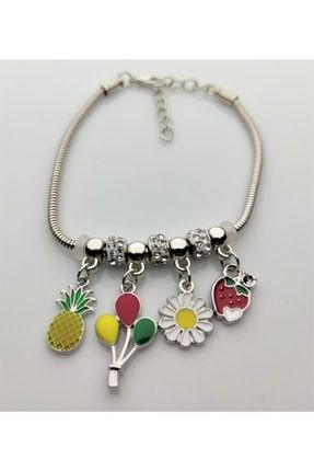 Ananas Ve Çilekli Silver Charm Kadın Bileklik PNDRSLVR01-225