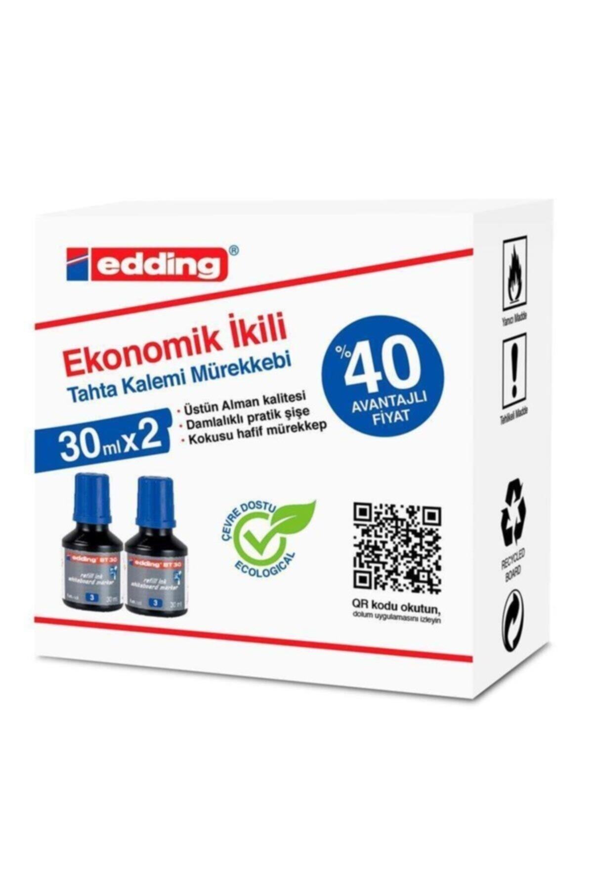Edding Bt30 Tahta Kalem Mürekkebi Damlalıklı Ekonomik 30 ml Mavi (2 Li Paket)