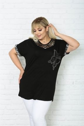 Kadın Siyah Büyük Beden T-shirt 10TSR001122