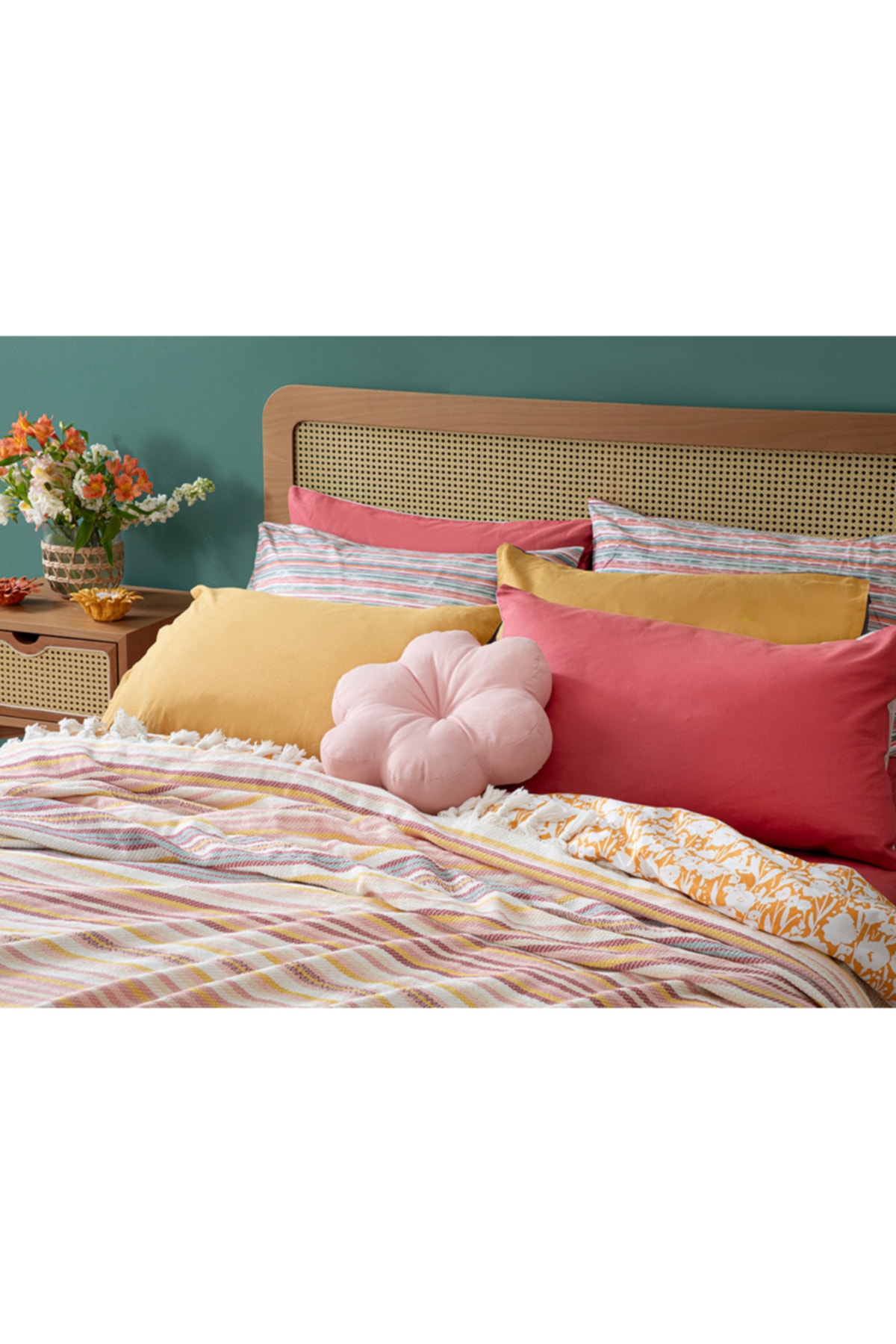 English Home Aria Dokuma Tek Kişilik Yatak Örtüsü 160x240 Cm Pembe - Sarı