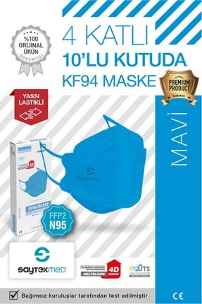 N95/FFP2 Kore Tipi, 4 katlı, MAVİ Maske, Tekli Paket, UV Steril (1 Kutu/ 10 Adet) TYC00354298756