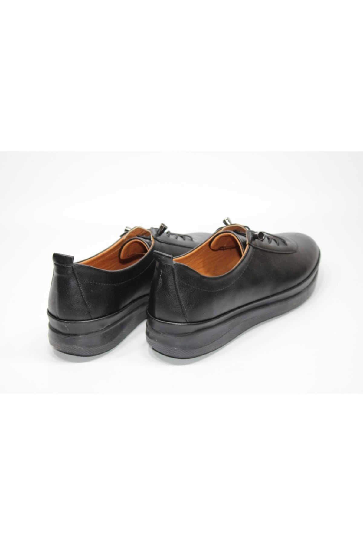 Sedef-Orthopedic Light Sole Rubber Laced Easy Wear Women's Black Casual Shoes 2