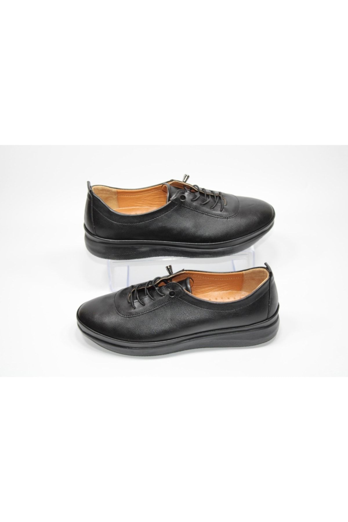 Sedef-Orthopedic Light Sole Rubber Laced Easy Wear Women's Black Casual Shoes 4