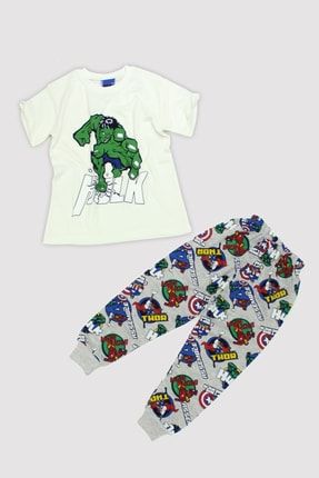 Yazlık Erkek Çocuk Penye %70 Pamuk Yeşil Adam Baskılı Pijama Takımı 13161