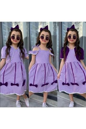 Ekose Desenli Fırfırlı Bolero Kız Çocuk Elbise BOLERO656