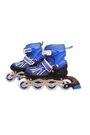 Mavi Tekerlekleri Ayarlanabilir Çocuk Pateni Her Sezona Uygun Rahatlıkla Giyilebilir Çıkarılabilir Mavi 34-37