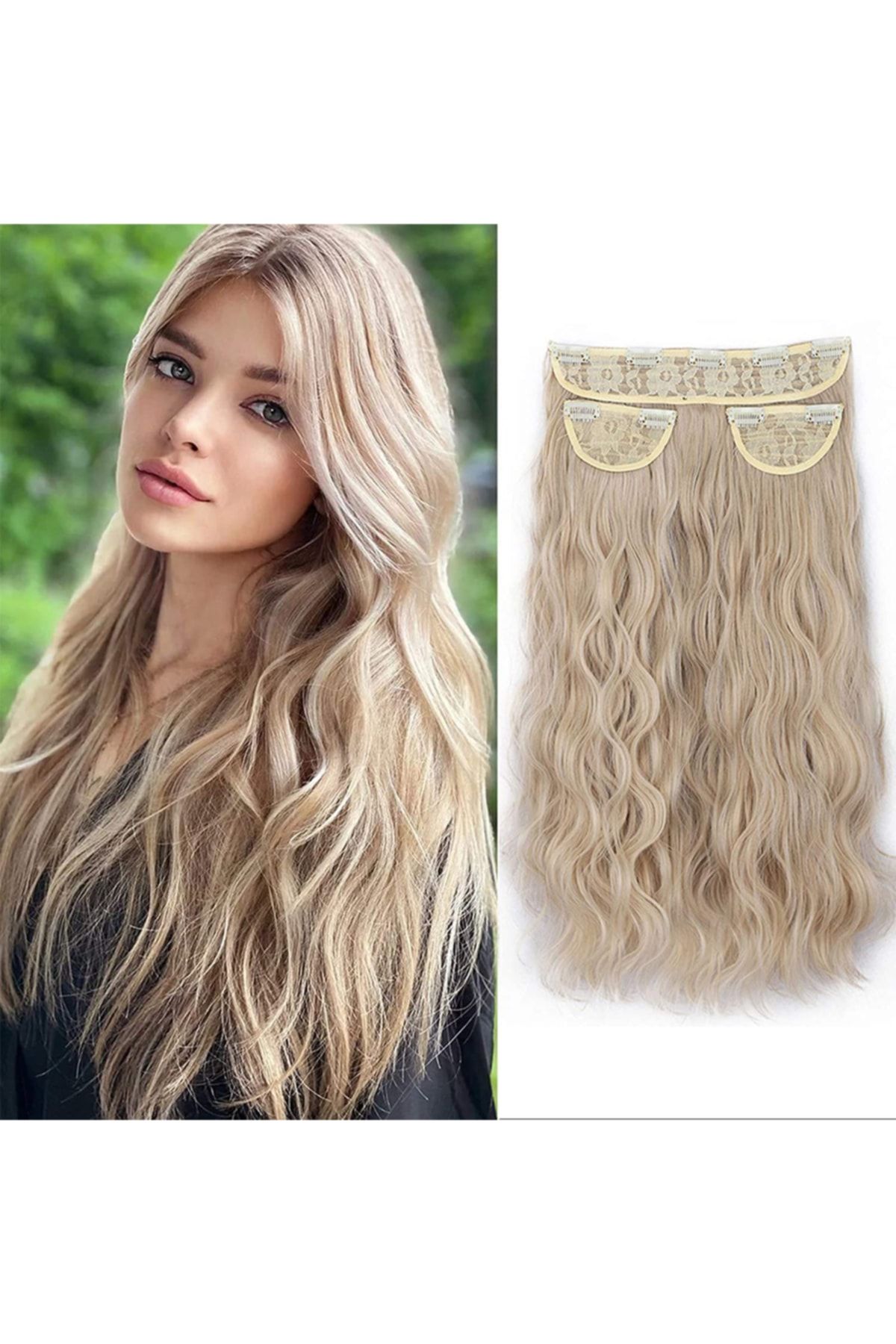 Platin Afro Dalgalı Uzun Yarım Ay Saç – 3 Parça Çıt Çıt 80cm. 270 Gr. Vıp Serı