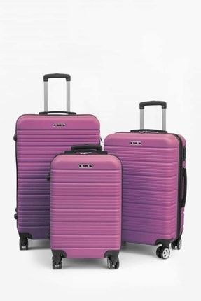 Abs 3'lü Kırlmaz Valiz Seti Bavul Mor Renk tr4y2022