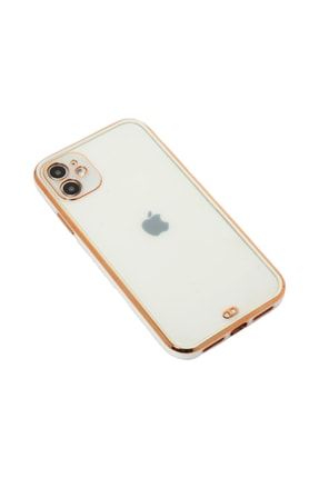 Iphone 11 Uyumlu Lazer Kesim Şeffaf Lens Korumalı Renkli Kenar Silikon Kılıf Beyaz RKL00100