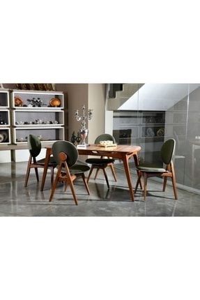 Touch Iskandinav Tasarım El Işçiliği Salon - Mutfak Masa Takımı Yeşil Keten Kumaş TOUCH MDF MASA TAKIMI