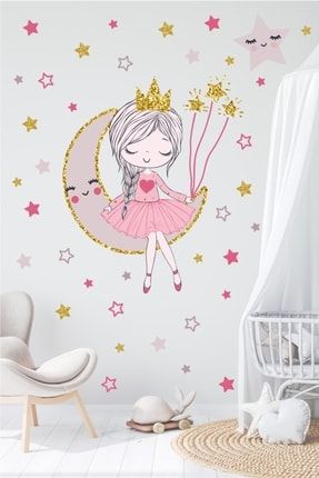Ayda Oturan Prenses Kız Yıldızlar 200 Ad. Duvar Sticker 50x100 Cm AyOtPrKzDuStic2