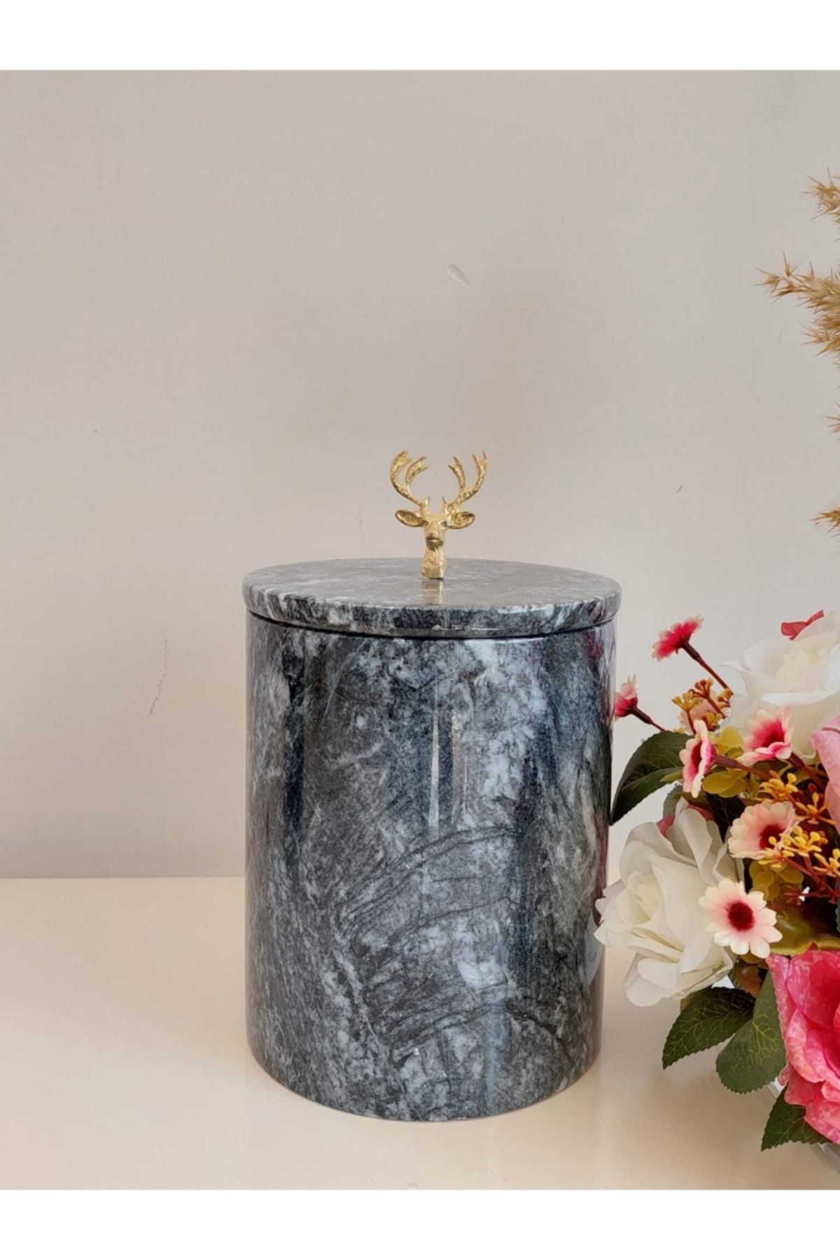 S meyra Marble Art Decorative Natural Smoked Marble Trash Can