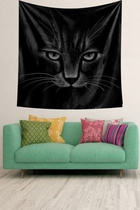 Kedi Desenli Sevimli Kedi Siyah Leke Tutmaz Kadife Dokulu Kumaş Duvar Örtüsü Duvar Halısı Tapestry TYC00399219880