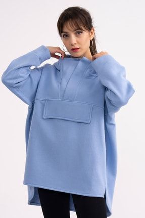 Mavi Oversize Kapşonlu Sweatshirt (SWT0202)