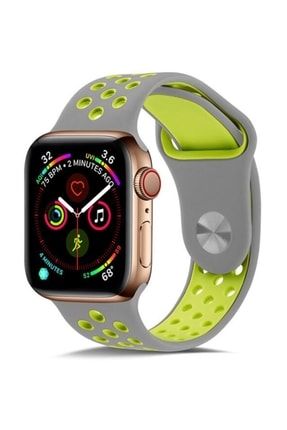 Apple Uyumlu Watch Silikon Gri Neon Yeşil Delikli Kordon 42mm 44 mm 45 mm Bilişim-robo-1000