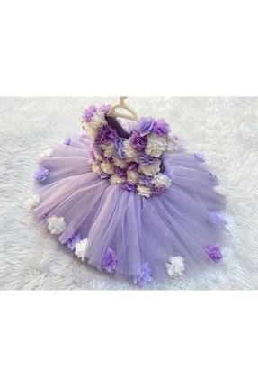 Çiçekli Lila Tütülü Elbise P5S9082