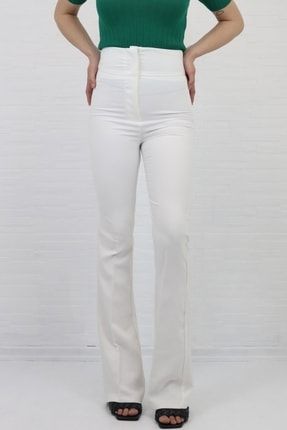 Ekstra Yüksek Bel Ispanyol Paça Kadın Pantolon - Beyaz P101