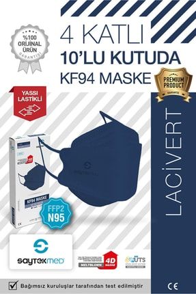 N95/FFP2 Kore Tipi 4 katlı LACİVERT Maske, Tekli Poşet, Uv Steril (1 Kutu/ 10 Adet) TYC00354302242