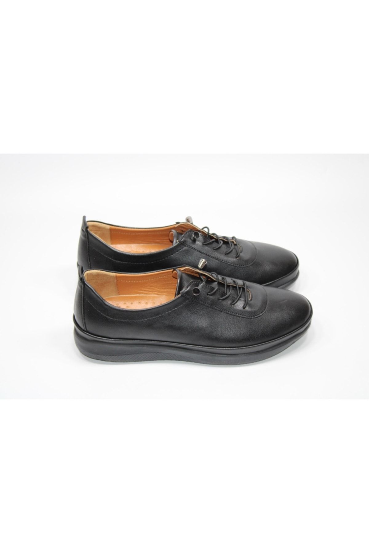 Sedef-Orthopedic Light Sole Rubber Laced Easy Wear Women's Black Casual Shoes 3