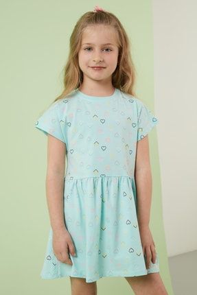 Pamuklu Baskılı Kısa Kollu Kız Çocuk Elbise Elbise 6189362