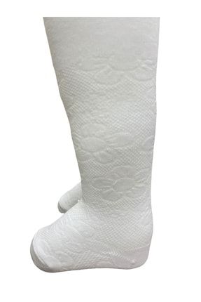Kız Bebek Çiçek Ajur Desenli Pamuklu Beyaz Renk Külotlu Çorap M0C0301-1200
