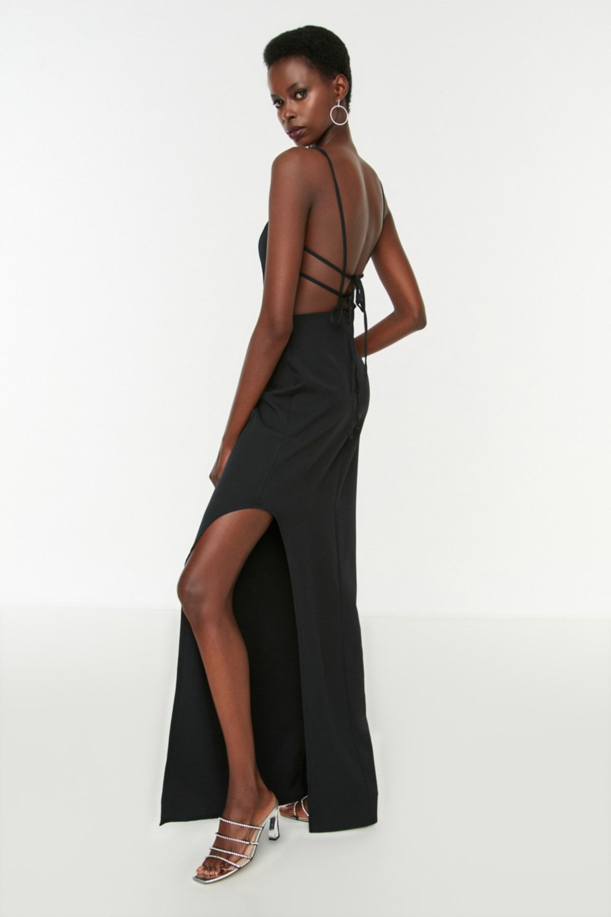 Black strappy top prom dress