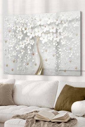 Inci Çiçekli Ağaç 3d | Çiçek Temalı Cam Tablo | 50x70 Cm 5070OLCTM210