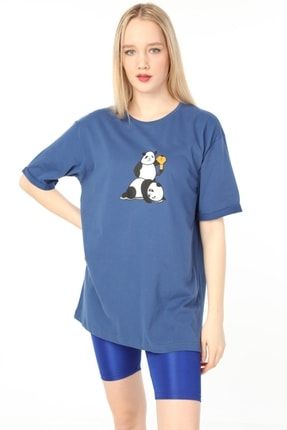 Kadın Panda Baskılı Oversize Pamuklu T-shirt Ac-y38377b AC-Y38377B