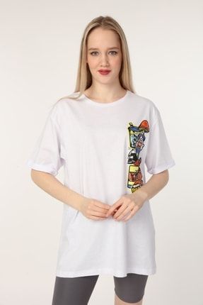 Mixed Baskılı Oversize Pamuklu T-shirt Ac-y38376lns AC-Y38376LNS