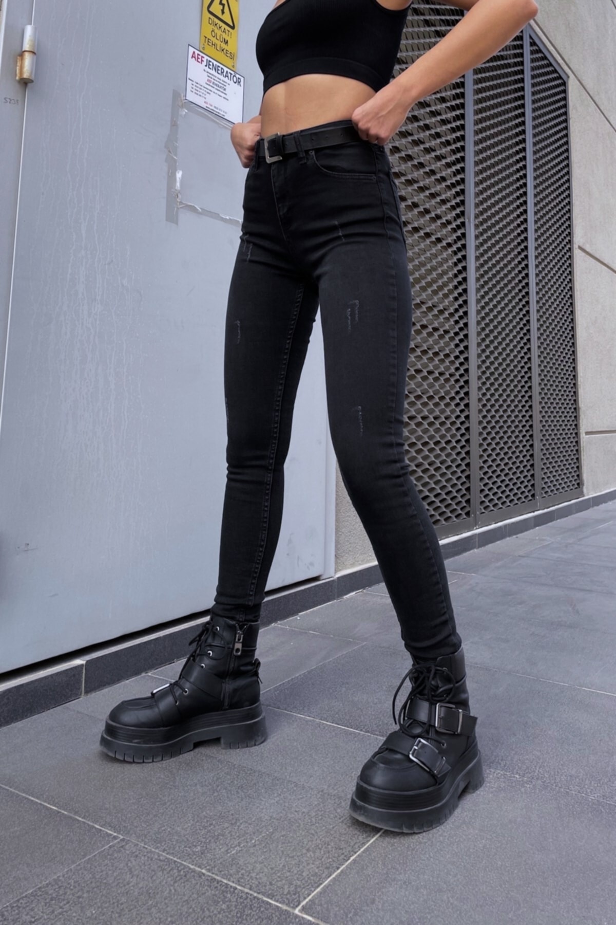 Trn JNS Ramses Anthracite Nailed High Waist S.ü.p.e.r Skinny Jeans Панталони Дънки (TOPERIZER)