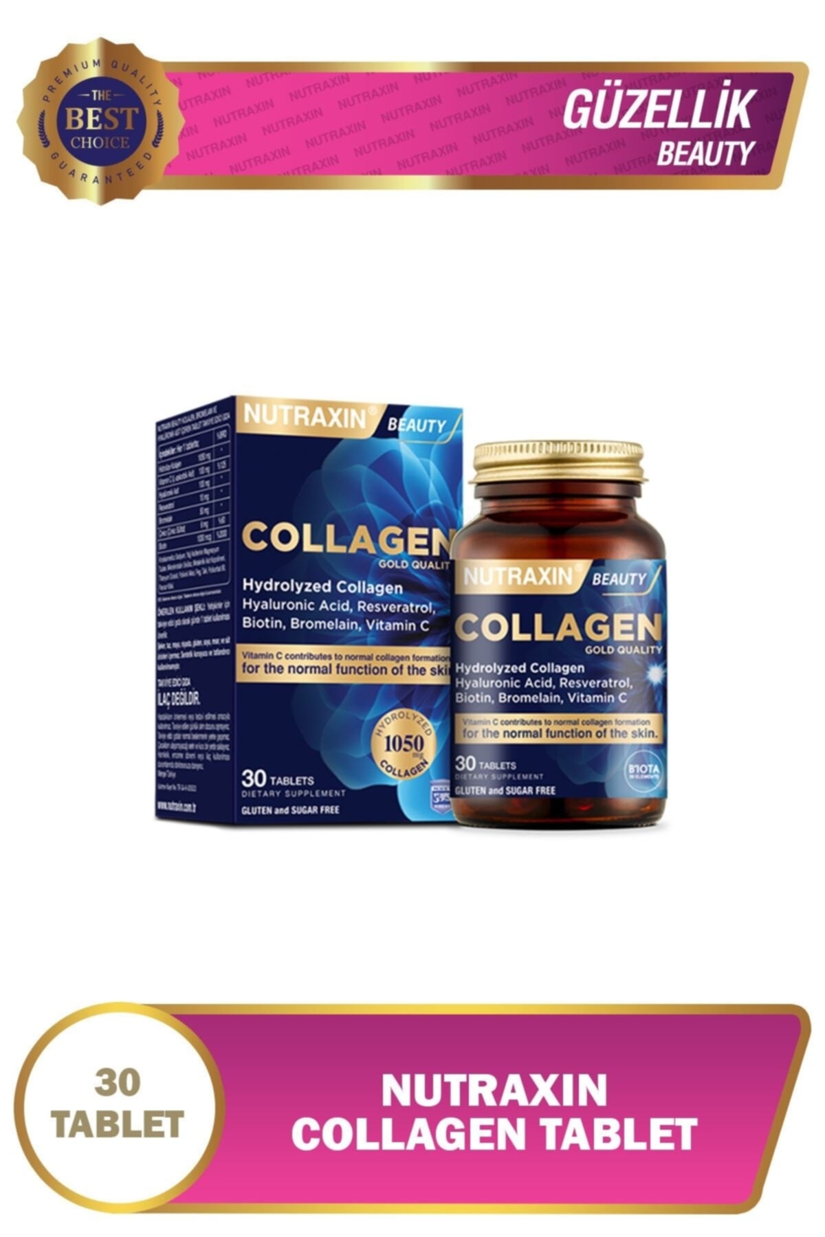Beauty Collagen Gold Quality 30 قرص کلاژن هیدرولیز شده + 1 شاسی کلاژن Nutraxin اورجینال - تصویر 3